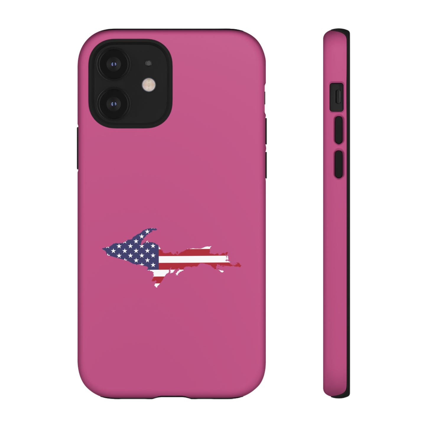 Michigan Upper Peninsula Tough Phone Case (Apple Blossom Pink w/ UP USA Flag Outline) | Apple iPhone