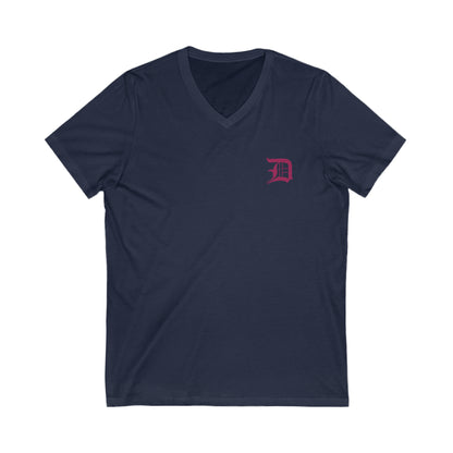 Detroit 'Old English D' T-Shirt (Ruby Red) | Unisex V-Neck