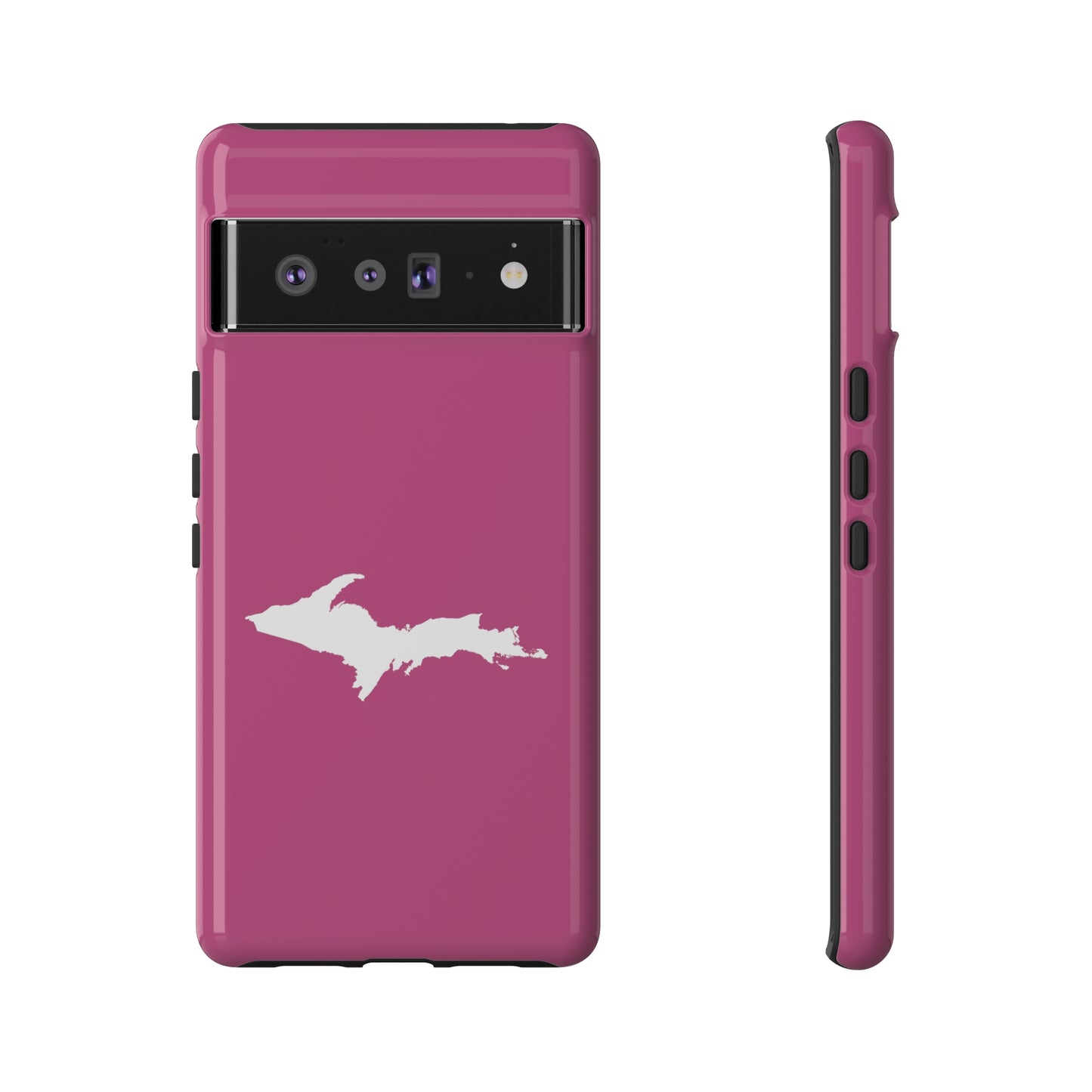 Michigan Upper Peninsula Tough Phone Case (Apple Blossom Pink w/ UP Outline) | Samsung & Pixel Android