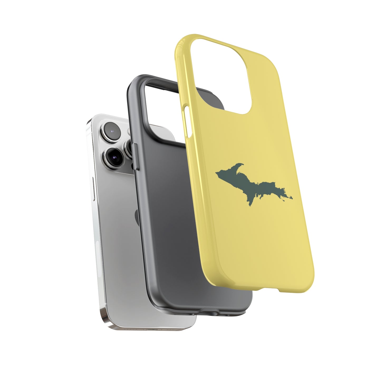 Michigan Upper Peninsula Tough Phone Case (Yellow Cherry Color w/ Green UP Outline) | Apple iPhone