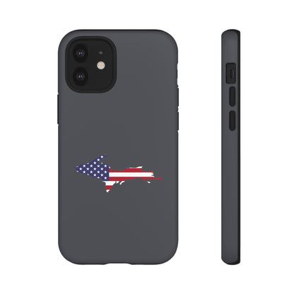 Michigan Upper Peninsula Tough Phone Case (Iron Ore Grey w/ UP USA Flag Outline) | Apple iPhone