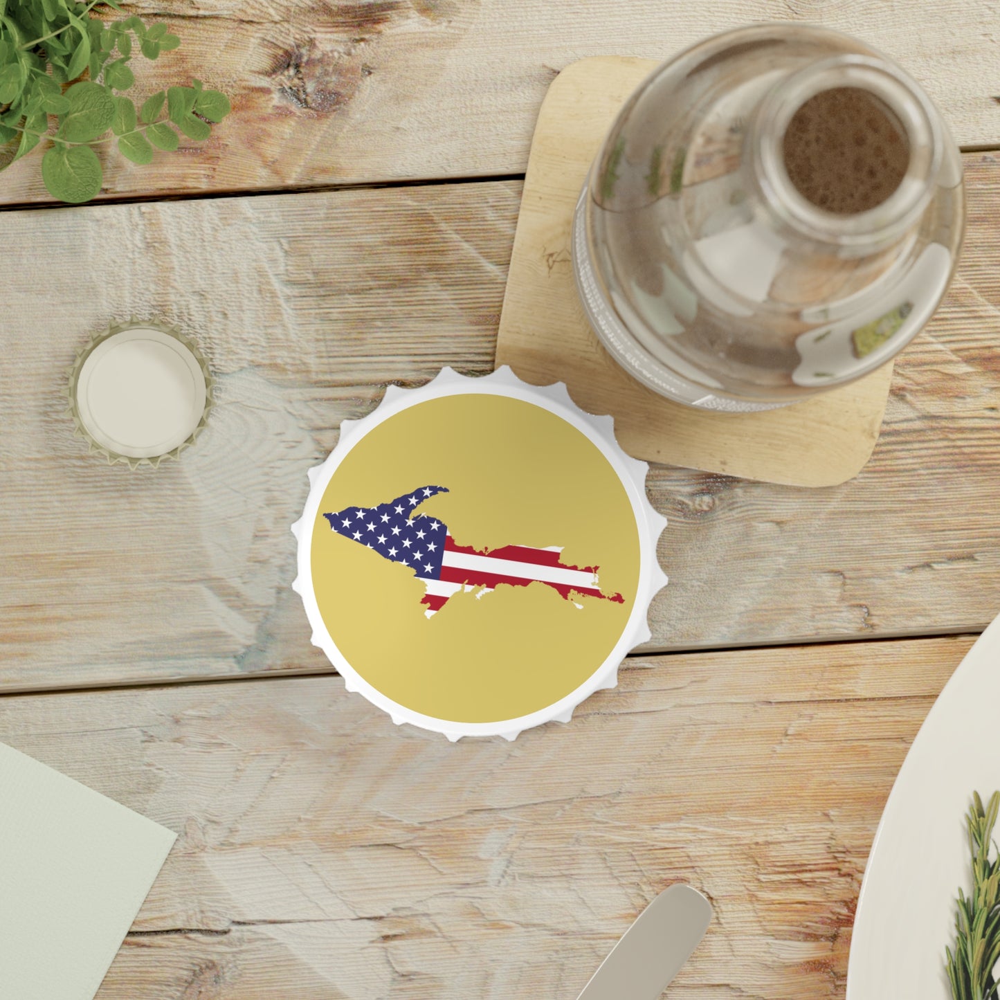 Michigan Upper Peninsula Bottle Opener (w/ UP USA Flag ) | Plum Yellow