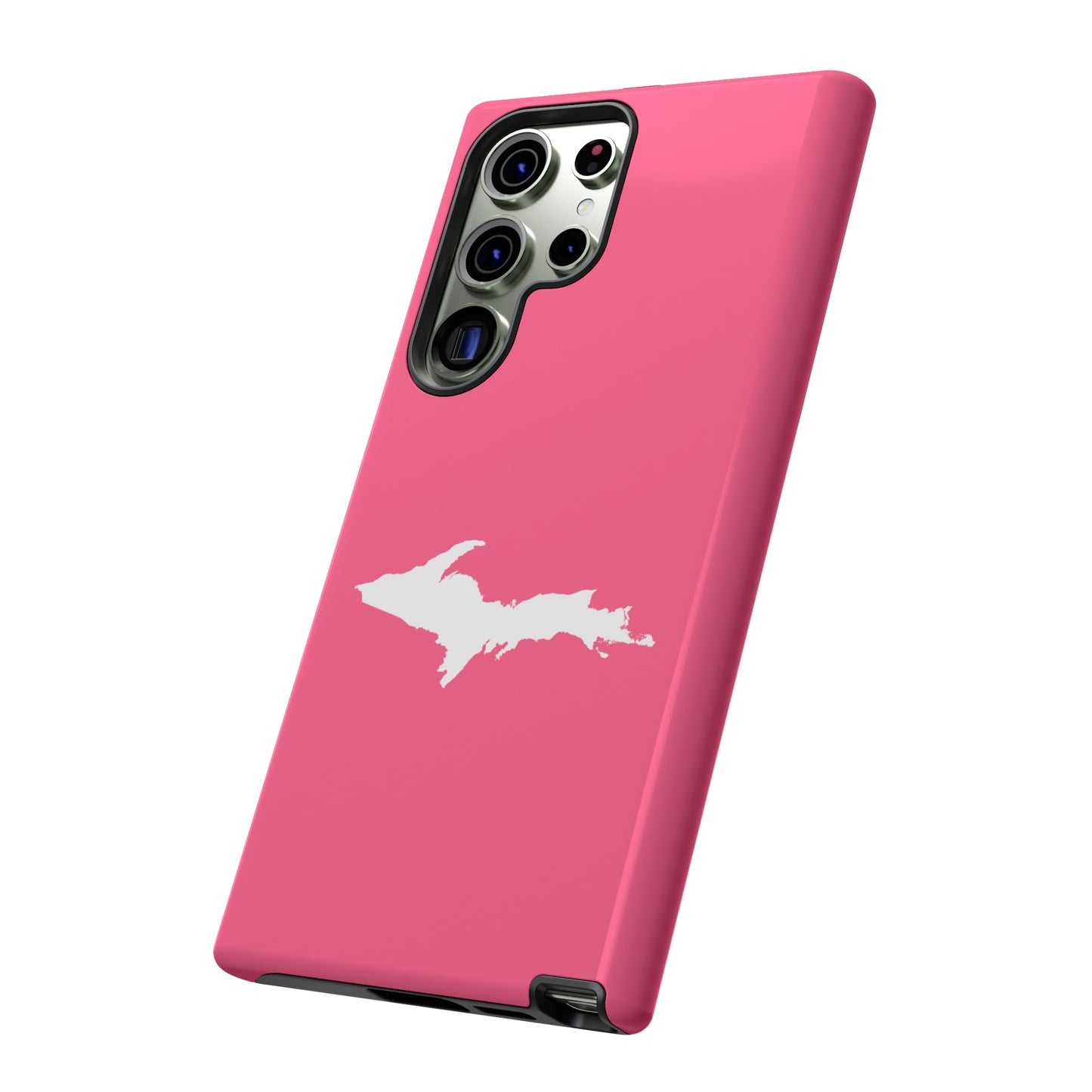 Michigan Upper Peninsula Tough Phone Case (Rhodochrosite Pink w/ UP Outline) | Samsung & Pixel Android