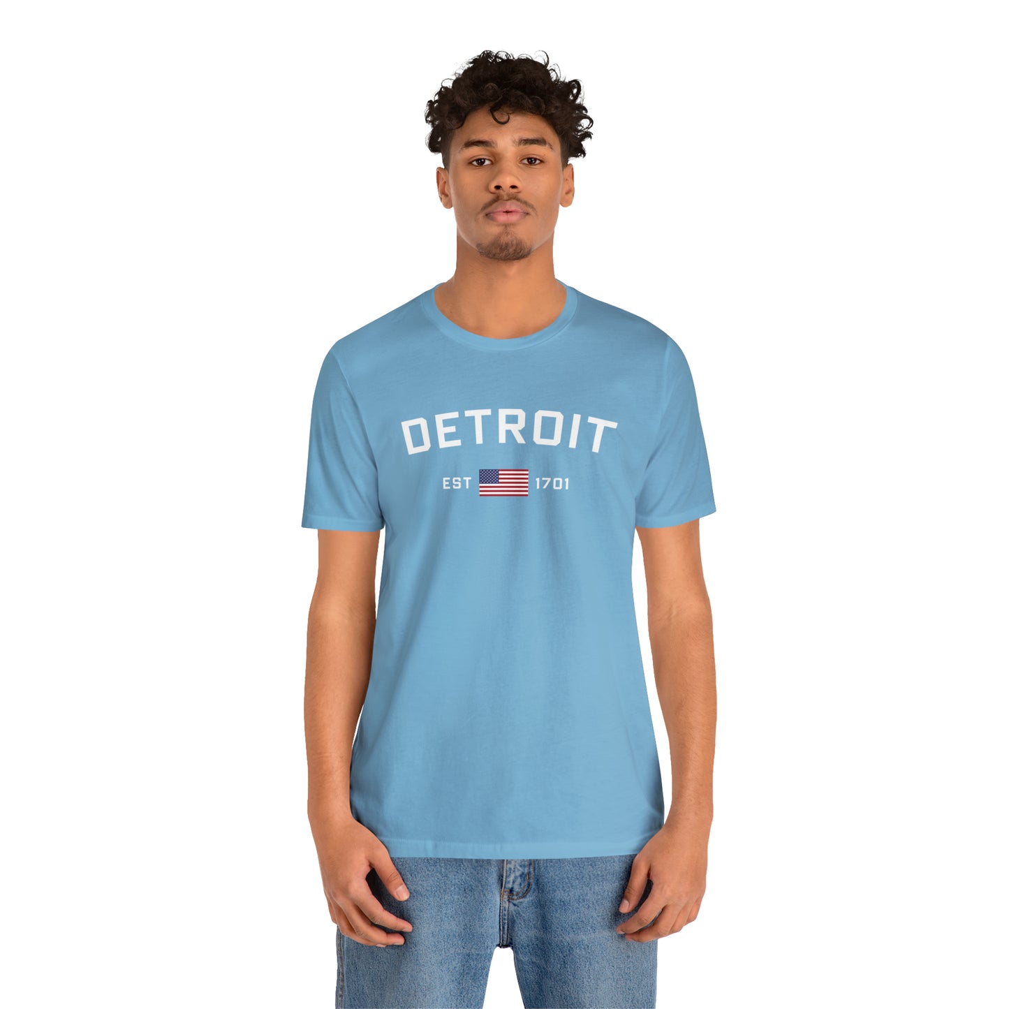 'Detroit EST 1701' T-Shirt (w/ USA Flag Outline) | Unisex Standard Fit