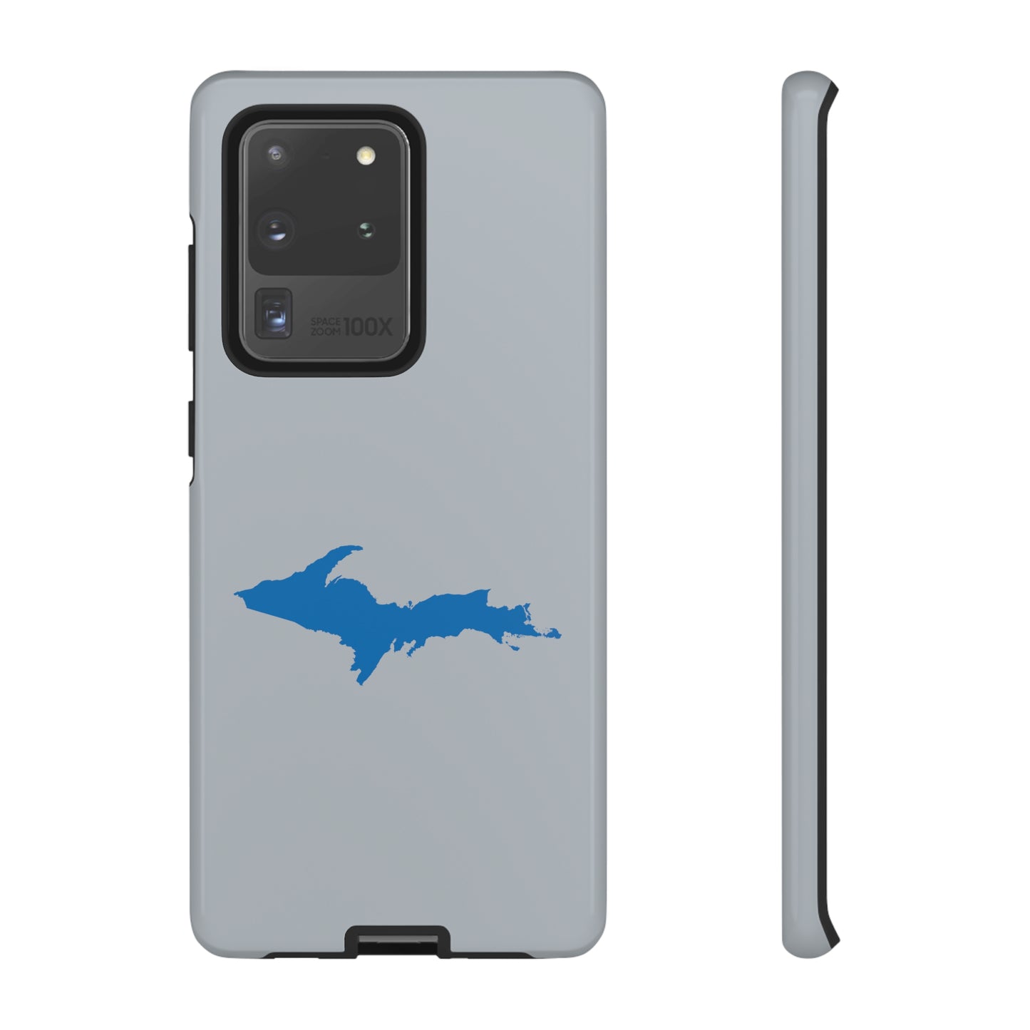 Michigan Upper Peninsula Tough Phone Case (Silver w/ Azure UP Outline) | Samsung & Pixel Android