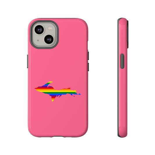 Michigan Upper Peninsula Tough Phone Case (Rhodochrosite Pink w/ UP Pride Flag Outline) | Apple iPhone