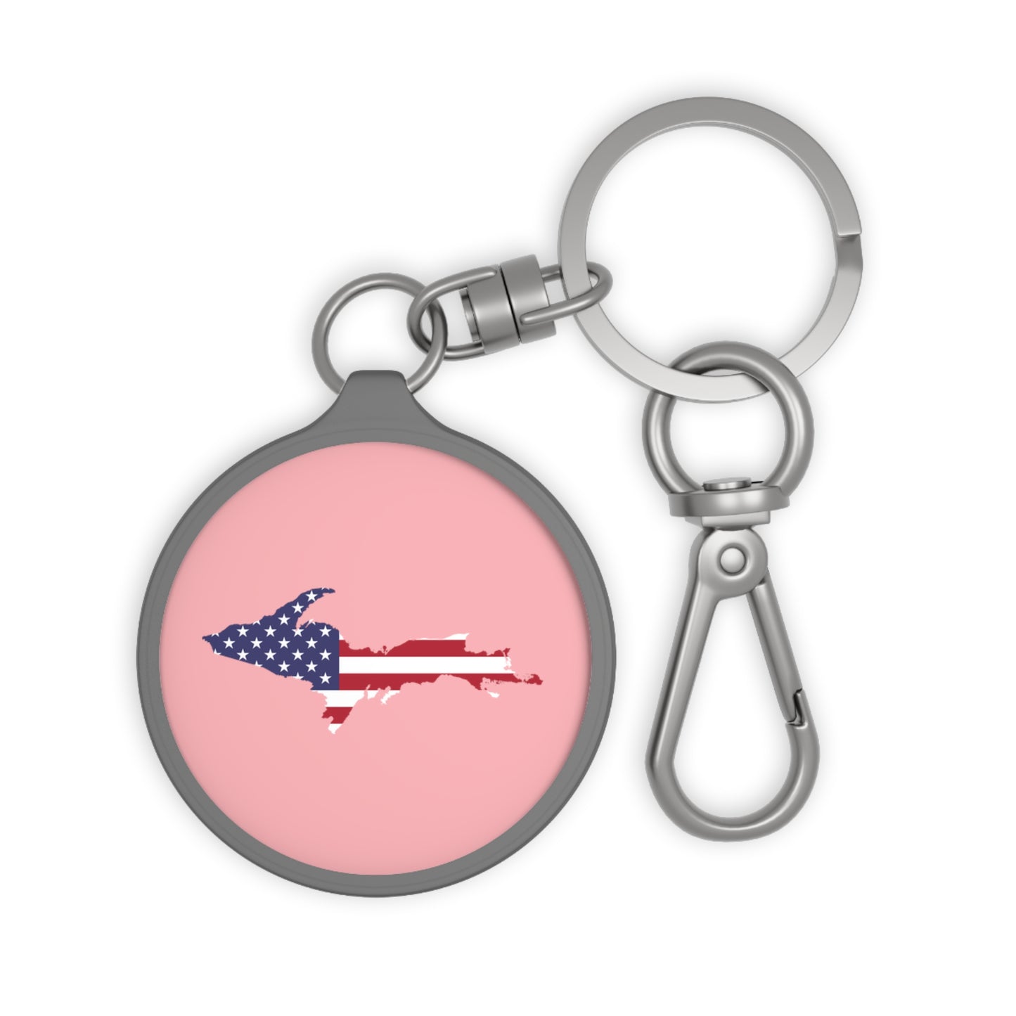 Michigan Upper Peninsula Keyring (w/ UP USA Flag) | Strawberry Pink