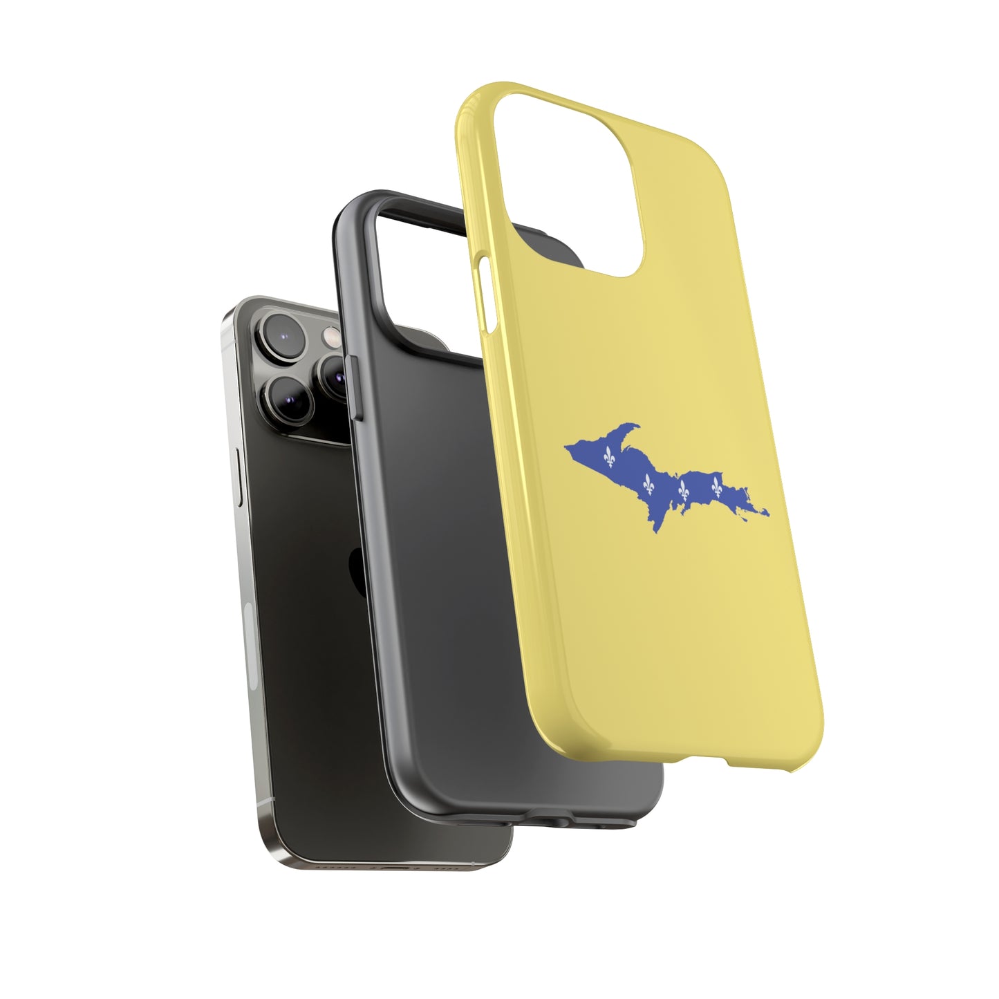 Michigan Upper Peninsula Tough Phone Case (Yellow Cherry Color w/ UP Quebec Flag Outline) | Apple iPhone