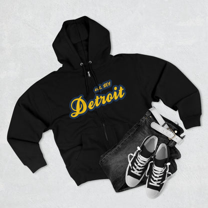 Detroit EST 1701' Hoodie (Gold/Navy Script Font) | Unisex Full Zip