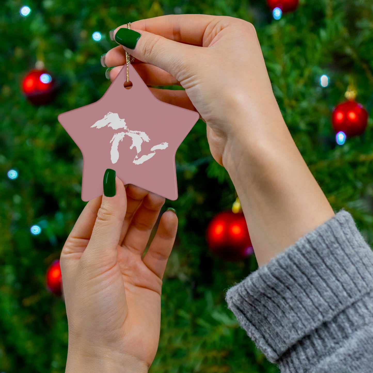 Great Lakes Christmas Ornament (Cherry Blossom Pink) | Ceramic - 4 Shapes