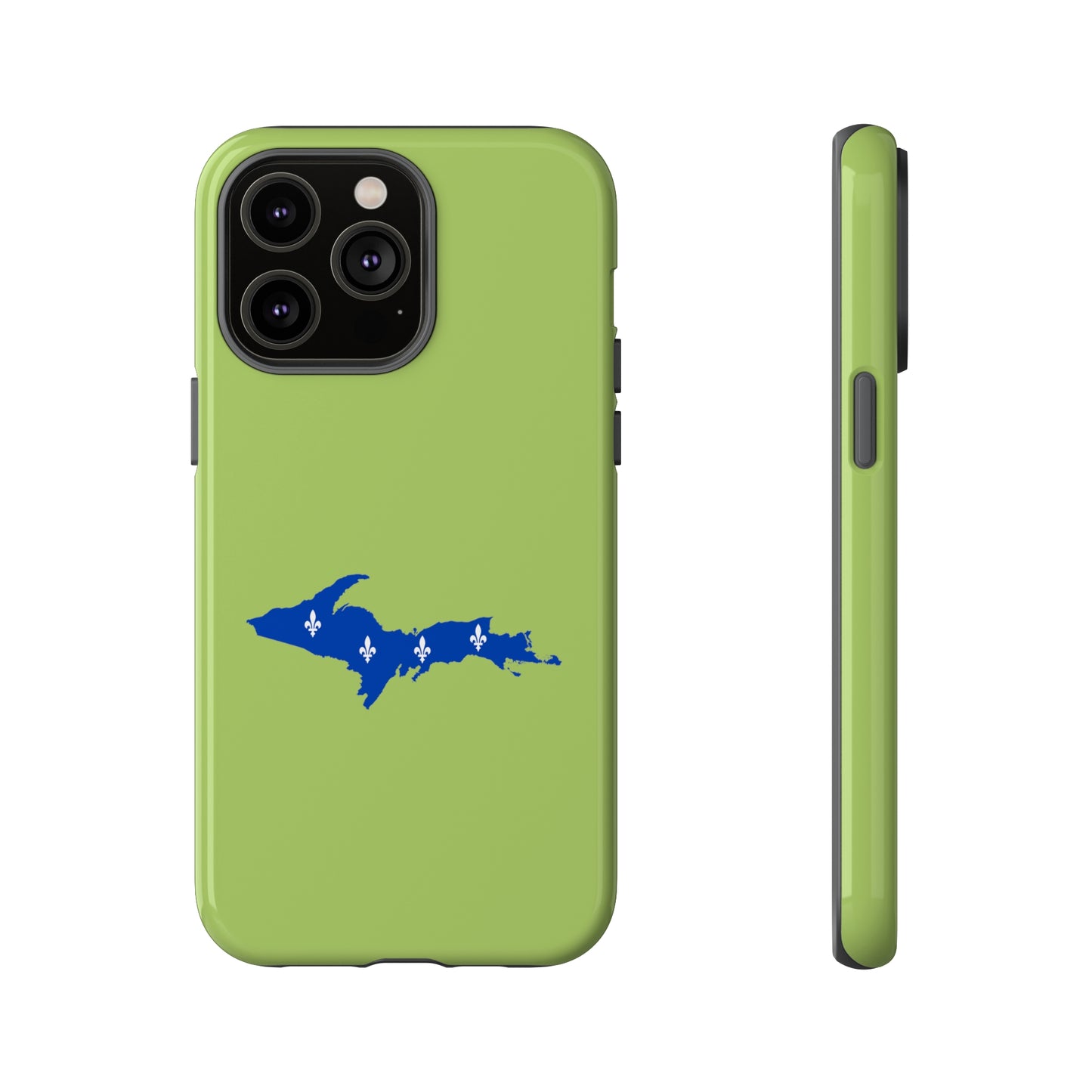 Michigan Upper Peninsula Tough Phone Case (Gooseberry Green w/ UP Quebec Flag Outline) | Apple iPhone