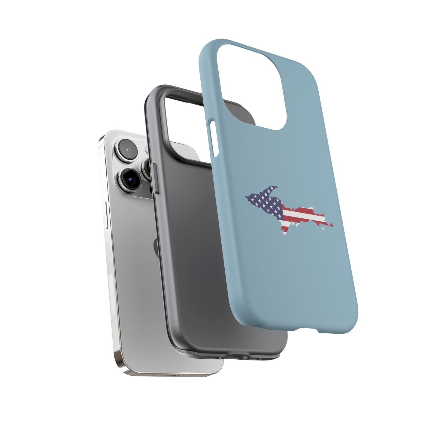 Michigan Upper Peninsula Tough Phone Case (Opal Blue w/ UP USA Flag Outline) | Apple iPhone