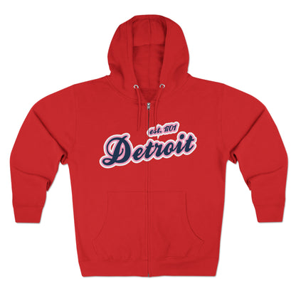 'Detroit EST 1701' Hoodie (Navy/Pink Script Font) | Unisex Full Zip