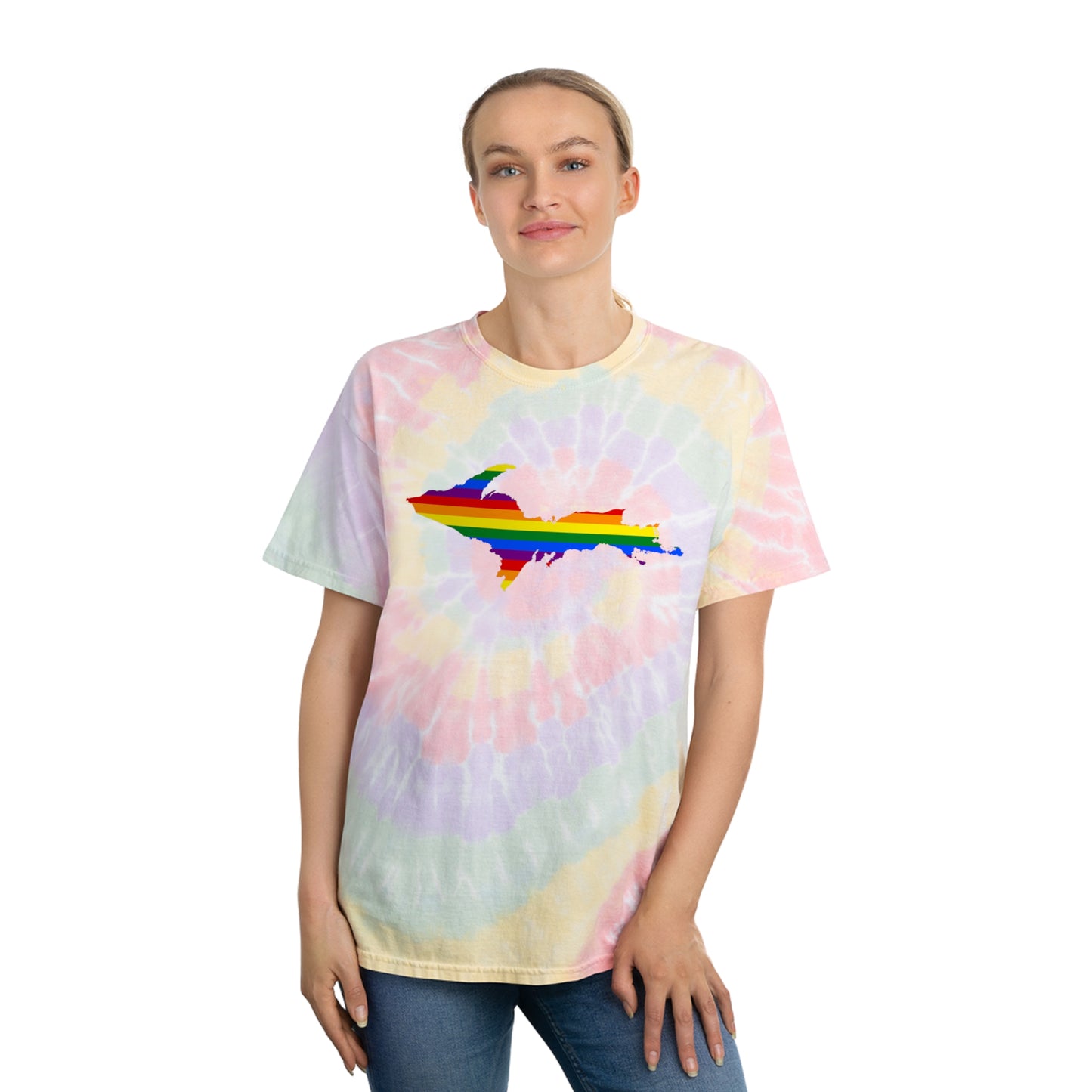 Michigan Upper Peninsula Tie-Dye T-Shirt (w/ UP Pride Flag) | Unisex Spiral