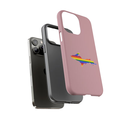 Michigan Upper Peninsula Tough Phone Case (Cherry Blossom Pink w/ UP Pride Flag Outline) | Apple iPhone