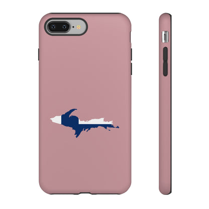 Michigan Upper Peninsula Tough Phone Case (Cherry Blossom Pink w/ UP Finland Flag Outline) | Apple iPhone