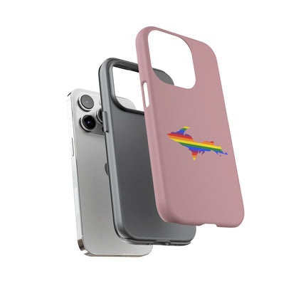 Michigan Upper Peninsula Tough Phone Case (Cherry Blossom Pink w/ UP Pride Flag Outline) | Apple iPhone