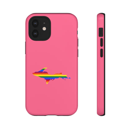 Michigan Upper Peninsula Tough Phone Case (Rhodochrosite Pink w/ UP Pride Flag Outline) | Apple iPhone