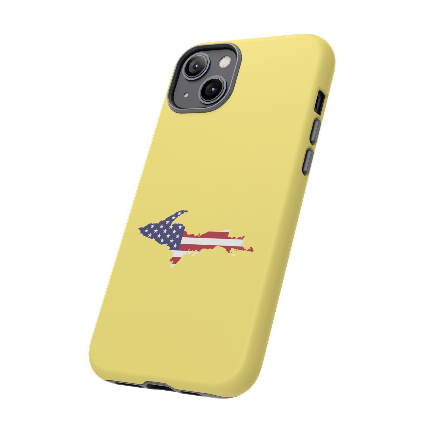 Michigan Upper Peninsula Tough Phone Case (Yellow Cherry Color w/ UP USA Outline) | Apple iPhone