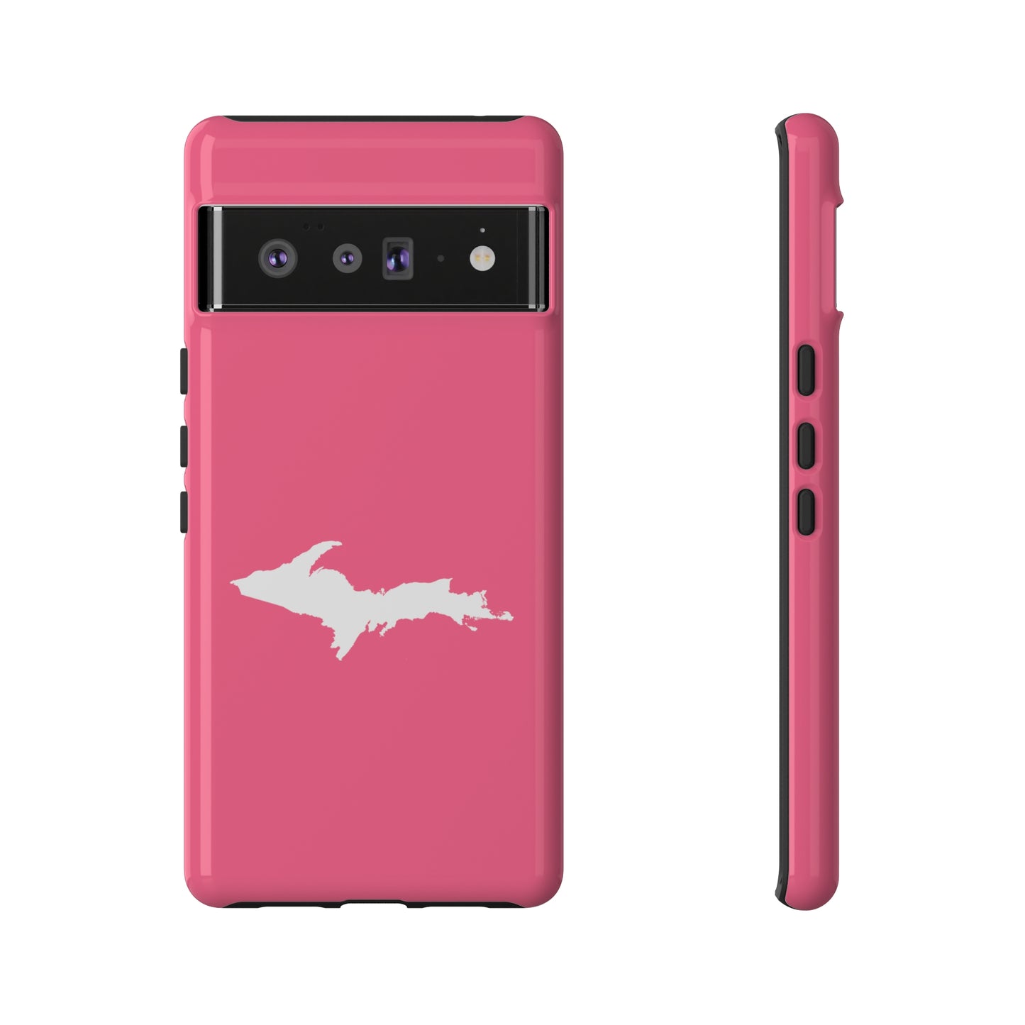 Michigan Upper Peninsula Tough Phone Case (Rhodochrosite Pink w/ UP Outline) | Samsung & Pixel Android