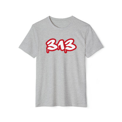 Detroit '313' T-Shirt (Aliform Red Tag Font) | Unisex Recycled Organic