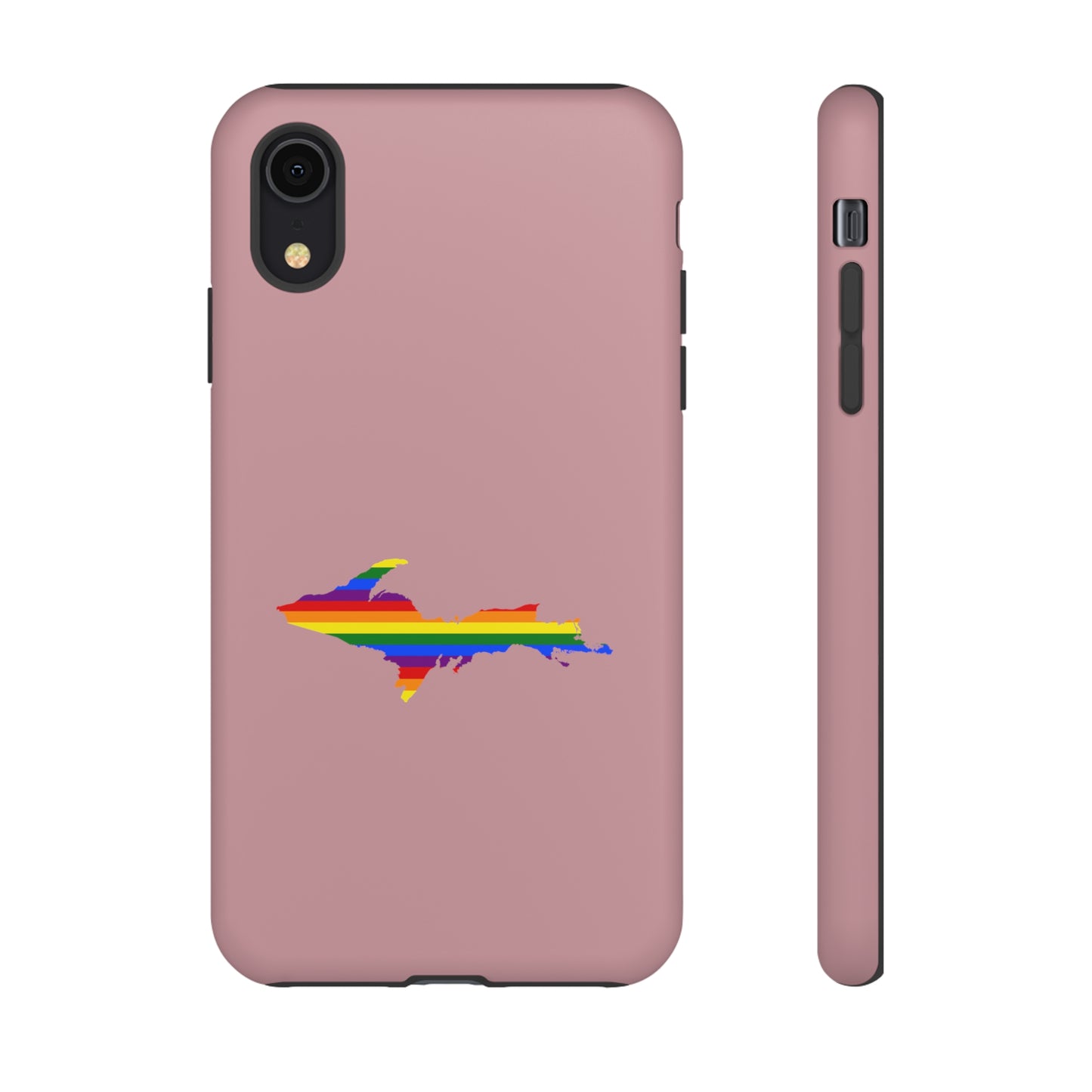 Michigan Upper Peninsula Tough Phone Case (Cherry Blossom Pink w/ UP Pride Flag Outline) | Apple iPhone