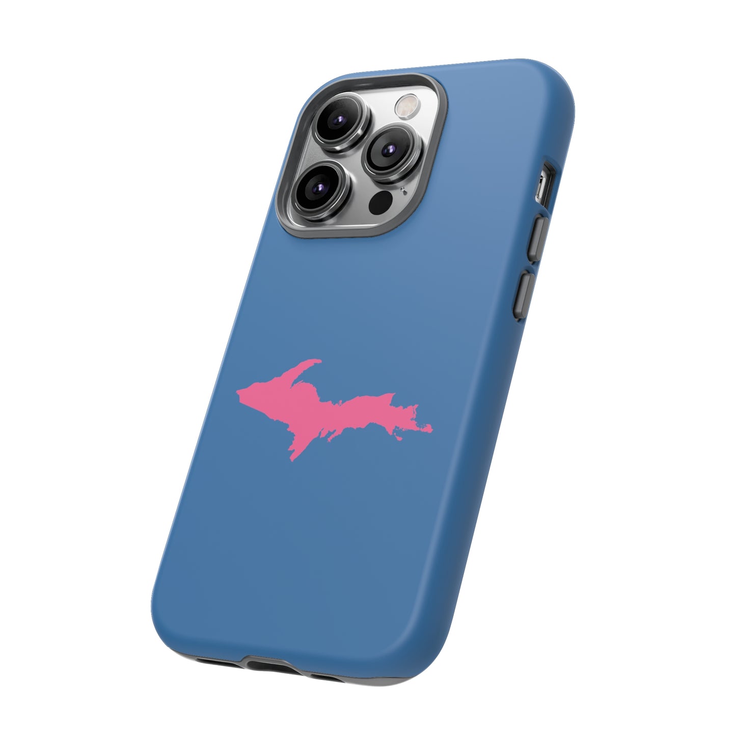 Michigan Upper Peninsula Tough Phone Case (Lake Superior Blue w/ Pink UP Outline) | Apple iPhone