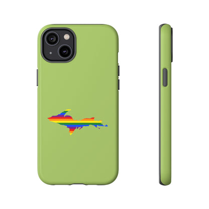 Michigan Upper Peninsula Tough Phone Case (Gooseberry Green w/ UP Pride Flag Outline) | Apple iPhone