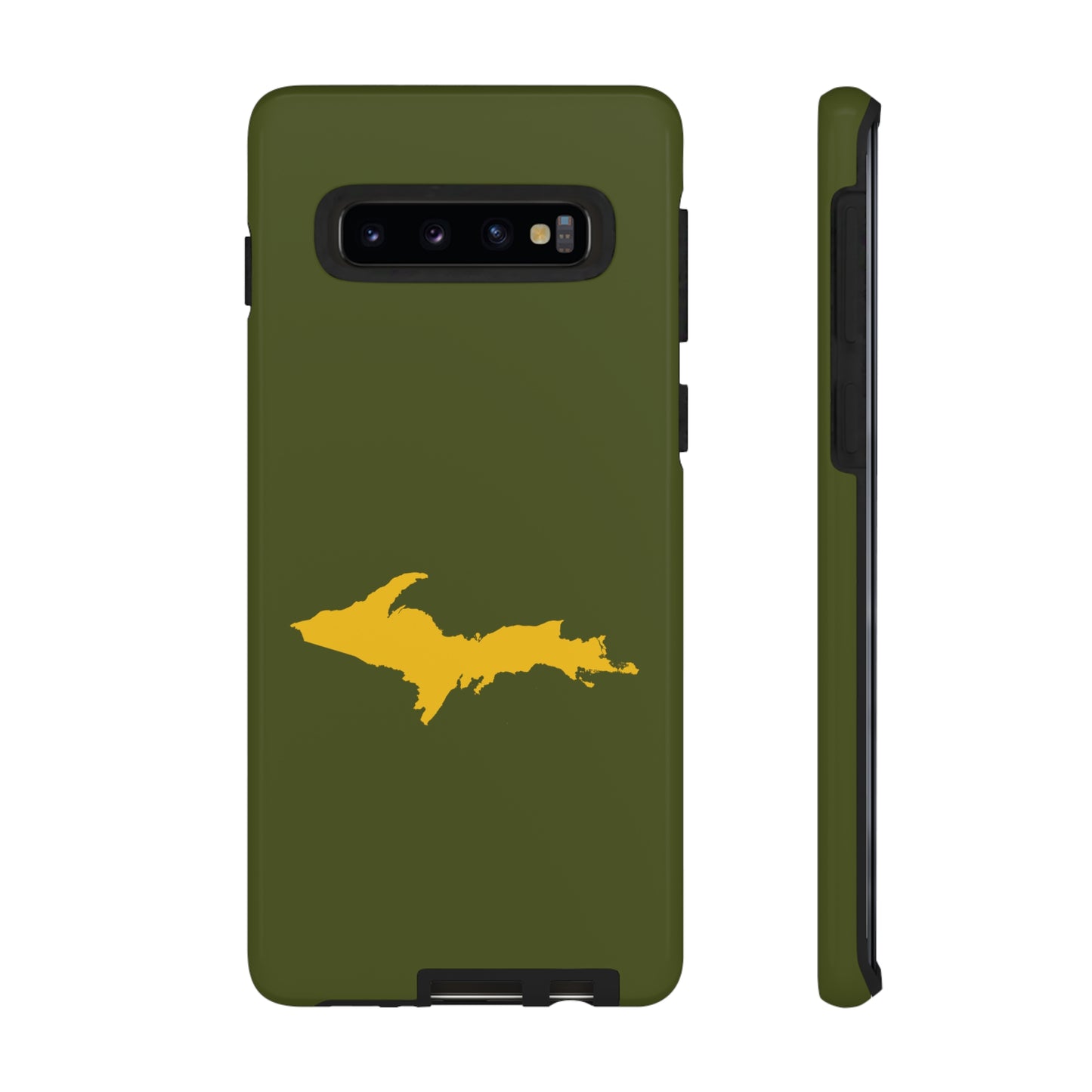 Michigan Upper Peninsula Tough Phone Case (Army Green w/ Gold UP Outline) | Samsung & Pixel Android