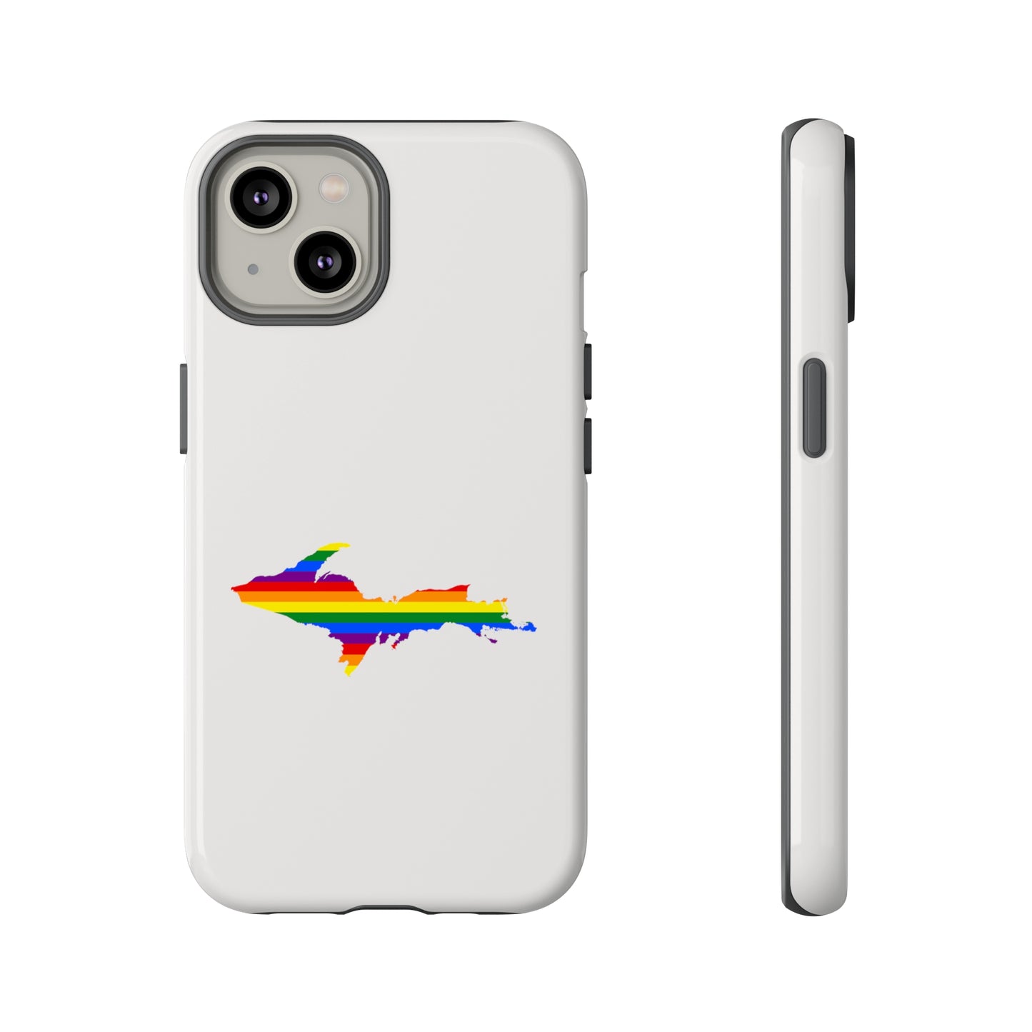 Michigan Upper Peninsula Tough Phone Case (Birch Bark White w/ UP Pride Flag Outline) | Apple iPhone