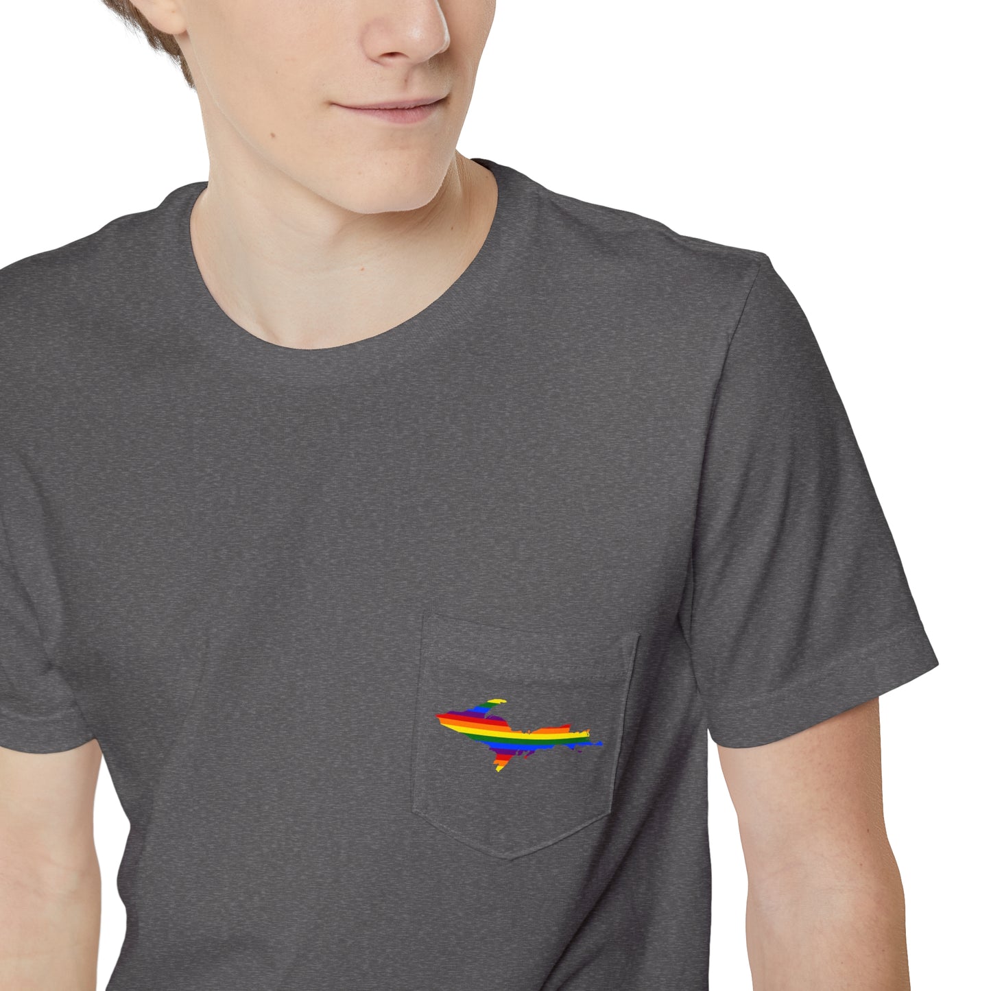 Michigan Upper Peninsula Pocket T-Shirt (w/ UP Rainbow Pride Flag) | Unisex Standard