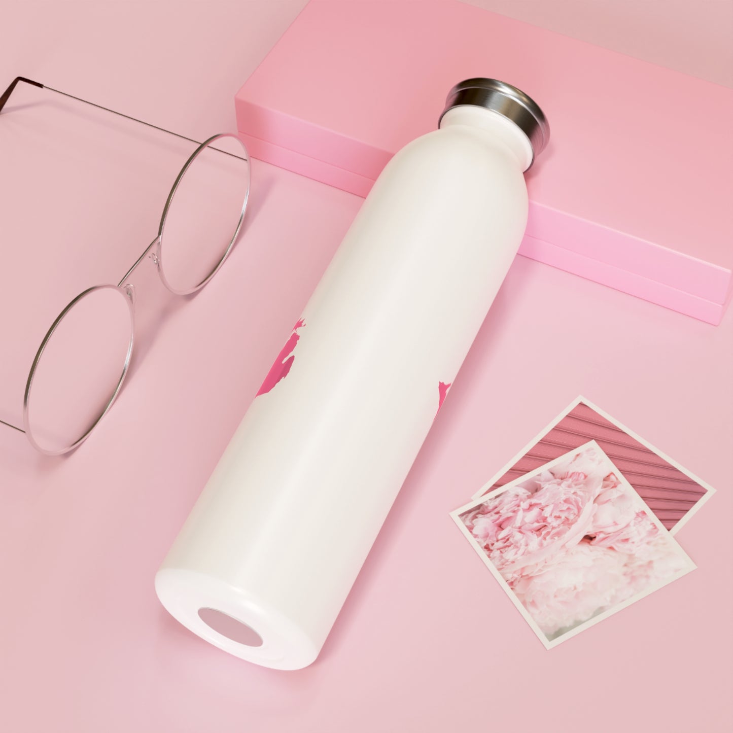 Michigan Water Bottle (w/ Rhodochrosite Pink Outline) | 20oz Double-Walled