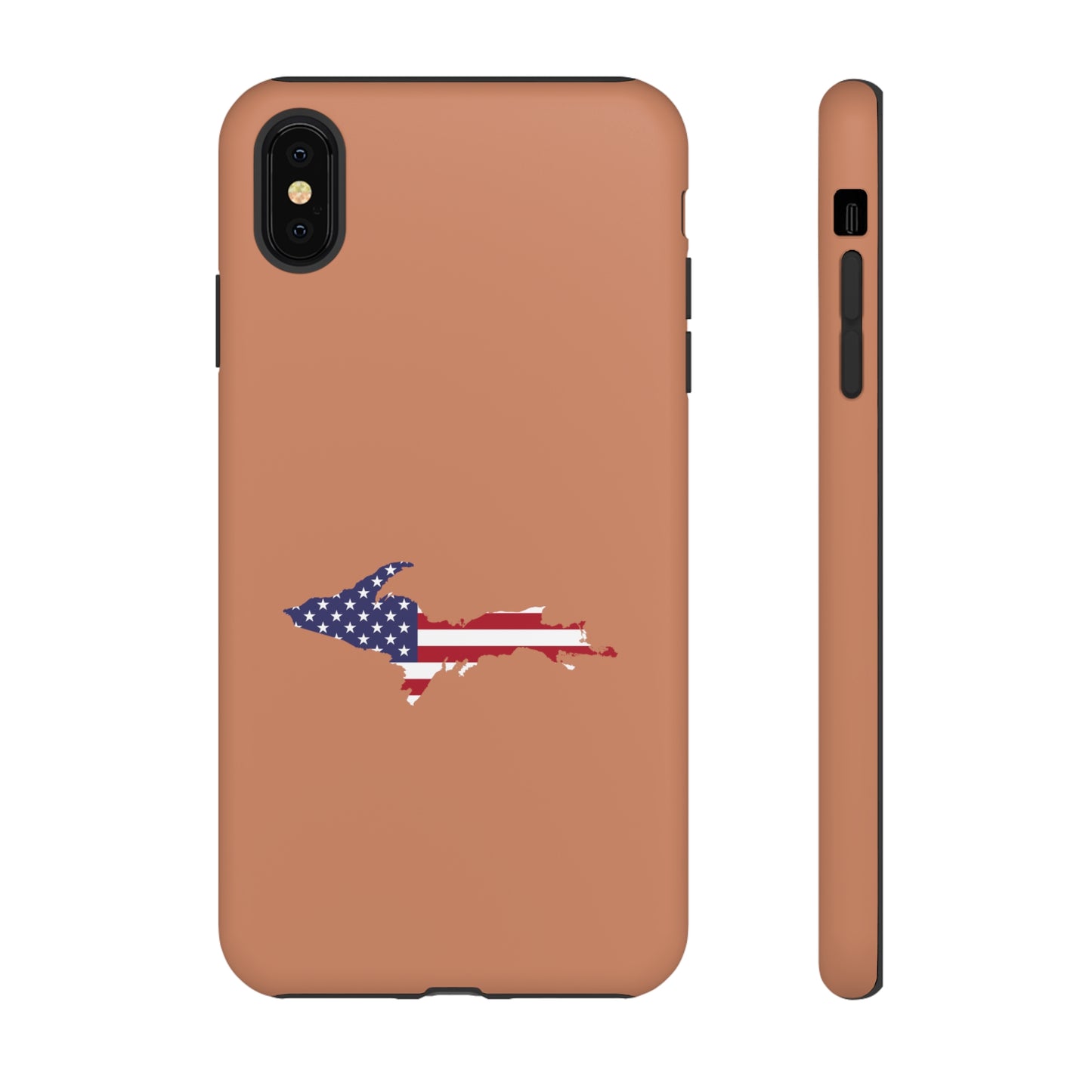 Michigan Upper Peninsula Tough Phone Case (Copper Color w/ UP USA Flag Outline) | Apple iPhone