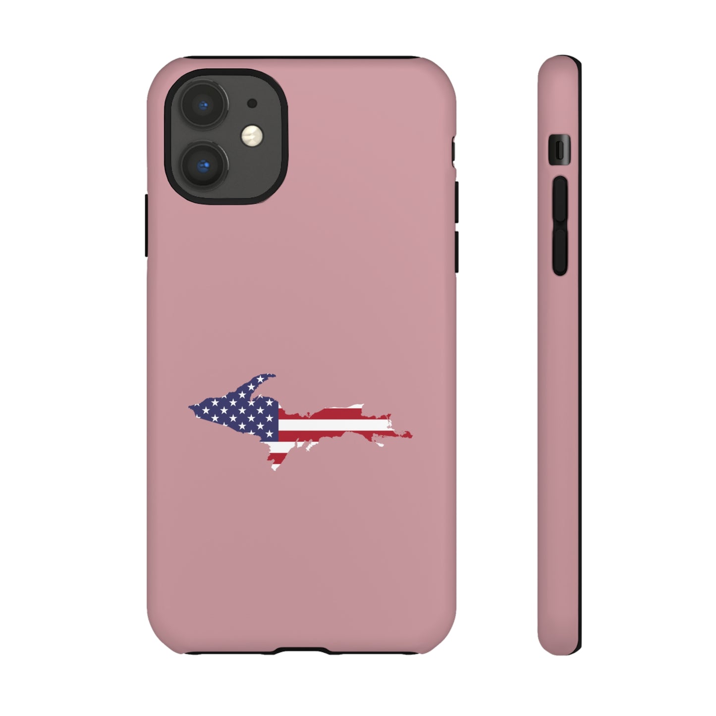 Michigan Upper Peninsula Tough Phone Case (Cherry Blossom Pink w/ UP USA Flag Outline) | Apple iPhone