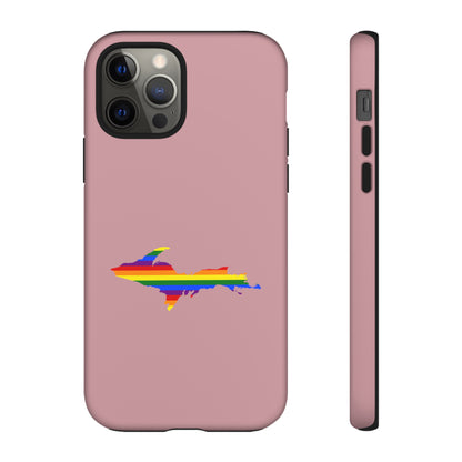 Michigan Upper Peninsula Tough Phone Case (Cherry Blossom Pink w/ UP Pride Flag Outline) | Apple iPhone