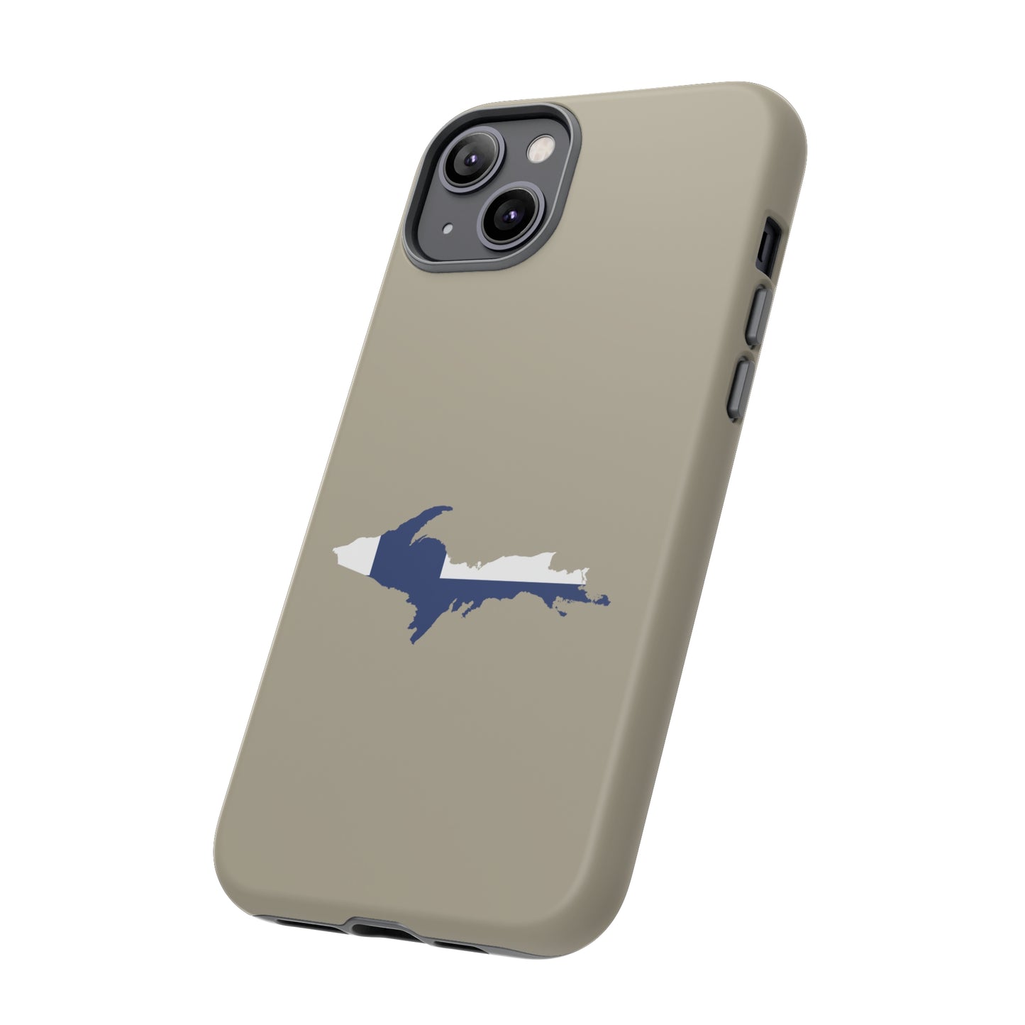 Michigan Upper Peninsula Tough Phone Case (Petoskey Stone Beige w/ UP Finland Flag Outline) | Apple iPhone