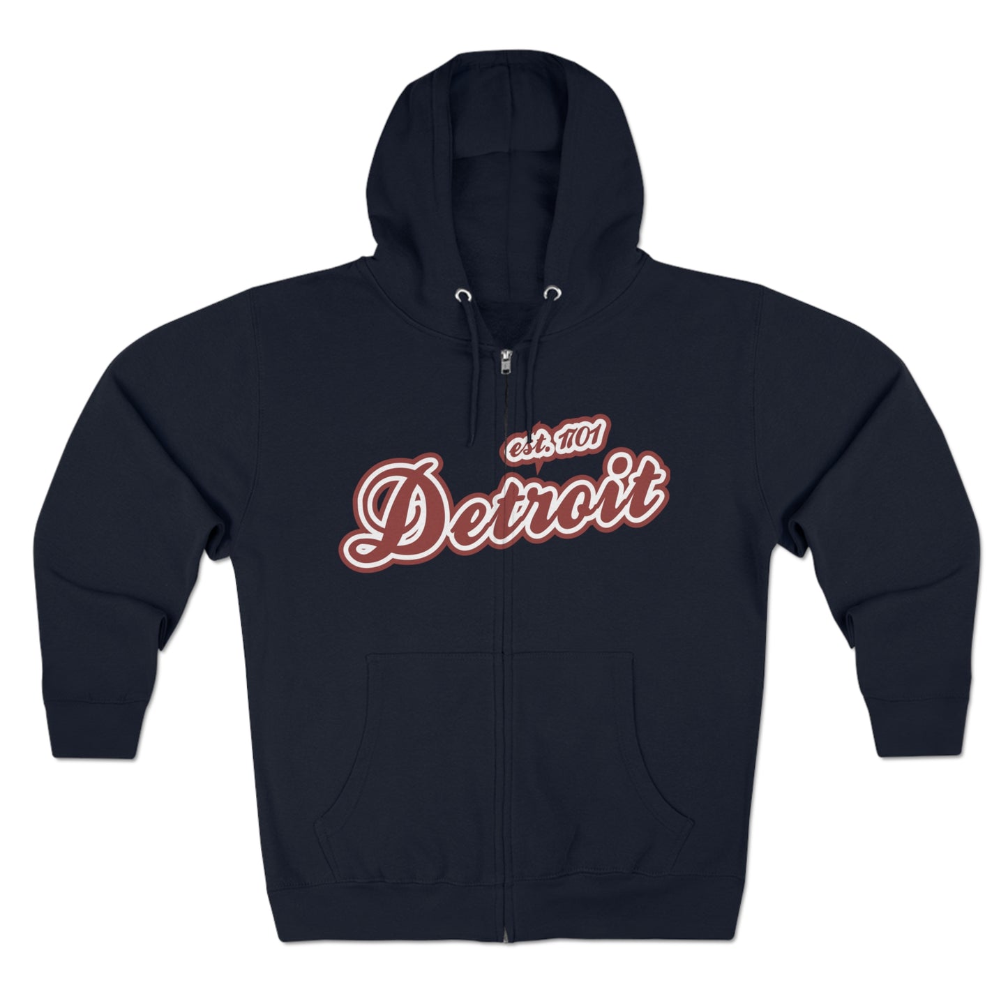 'Detroit EST 1701' Hoodie (Ore Dock Red Script Font) | Unisex Full Zip