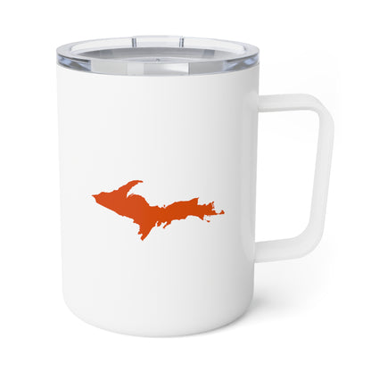 Michigan Upper Peninsula Insulated Coffee Mug (Maple Leaf Orange Outline) | 10oz