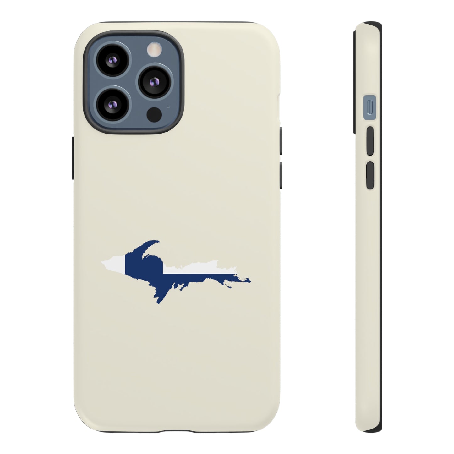 Michigan Upper Peninsula Tough Phone Case (Ivory Color w/ UP Finland Flag Outline) | Apple iPhone