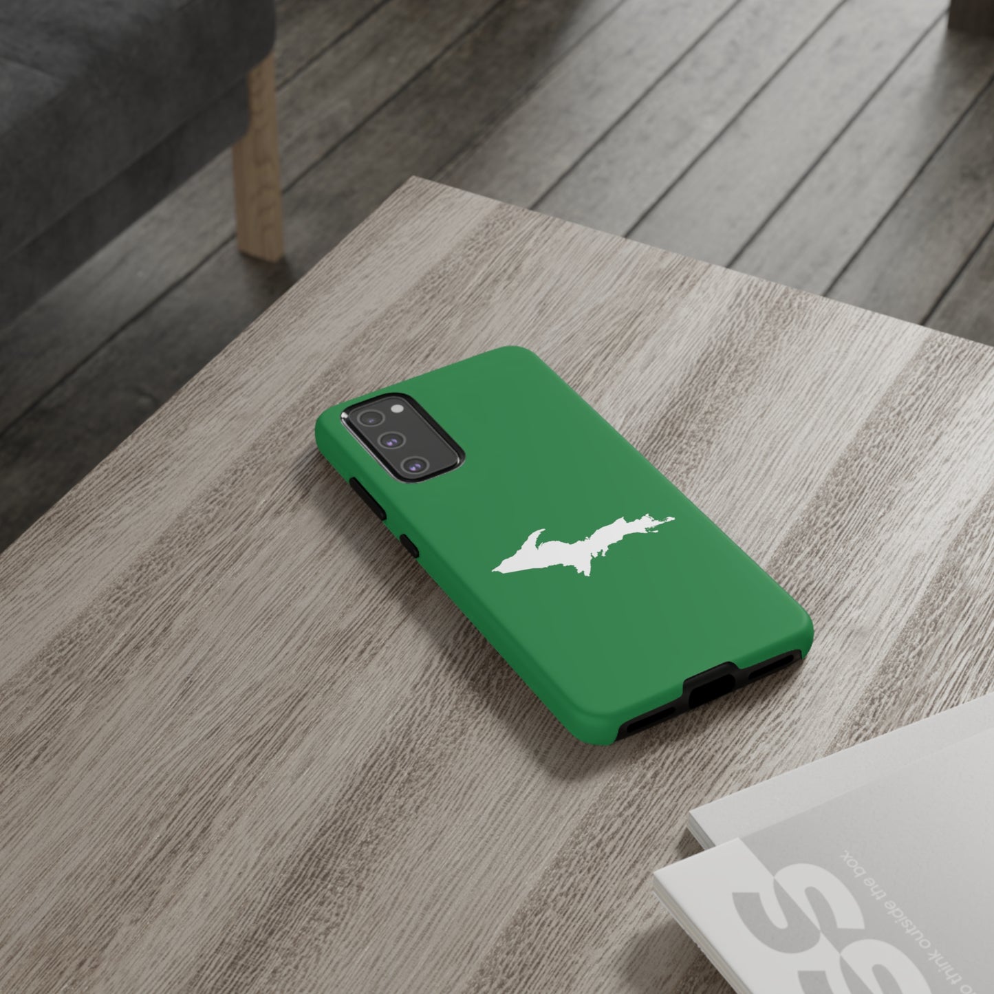 Michigan Upper Peninsula Tough Phone Case (Mackinac Bridge Green w/ UP Outline) | Samsung & Pixel Android