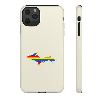 Michigan Upper Peninsula Tough Phone Case (Ivory Color w/ UP Pride Flag Outline) | Apple iPhone