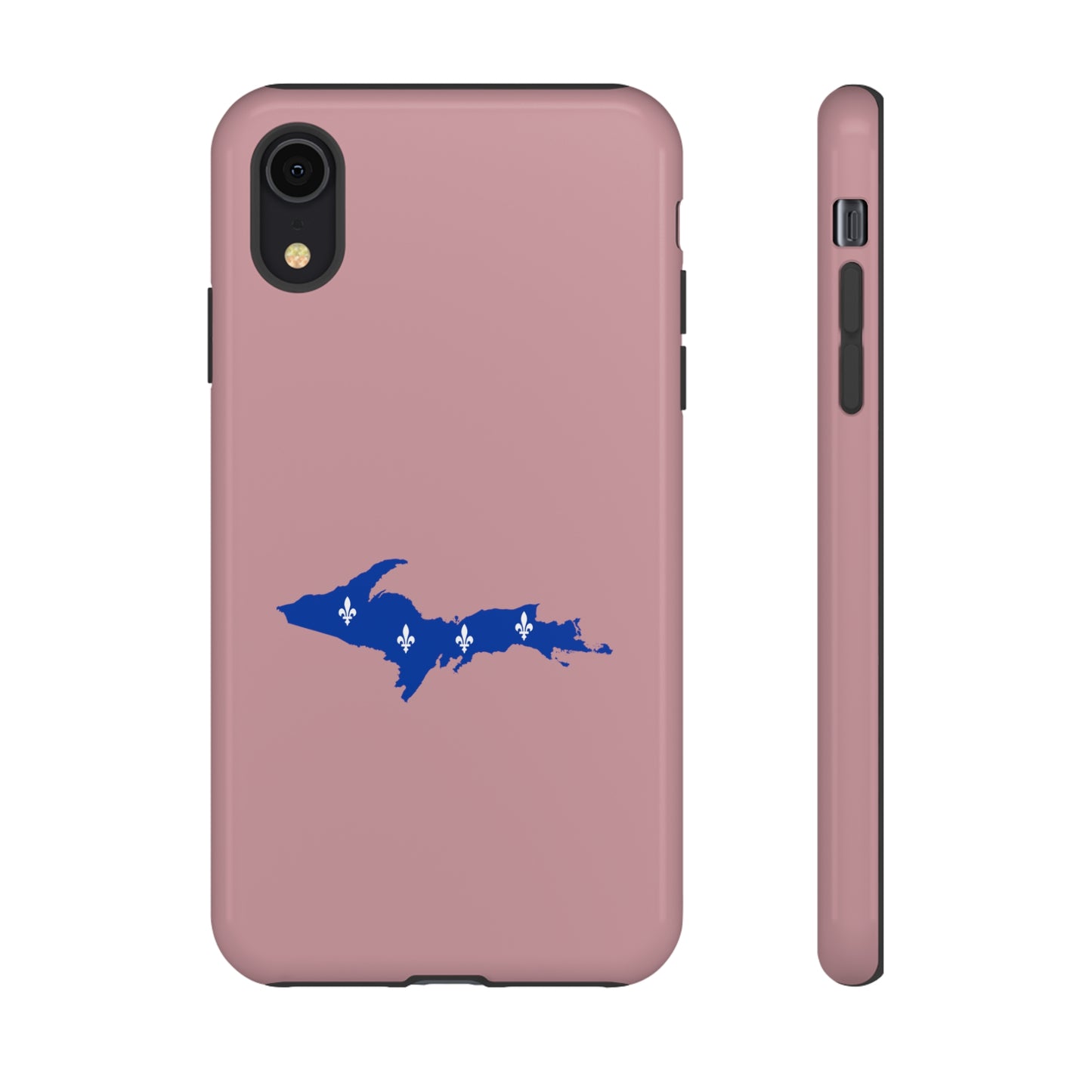 Michigan Upper Peninsula Tough Phone Case (Cherry Blossom Pink w/ UP Quebec Flag Outline) | Apple iPhone