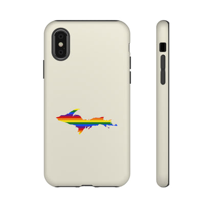 Michigan Upper Peninsula Tough Phone Case (Ivory Color w/ UP Pride Flag Outline) | Apple iPhone