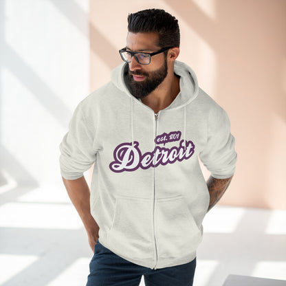 'Detroit EST 1701' Hoodie (Plum Script Font) | Unisex Full Zip