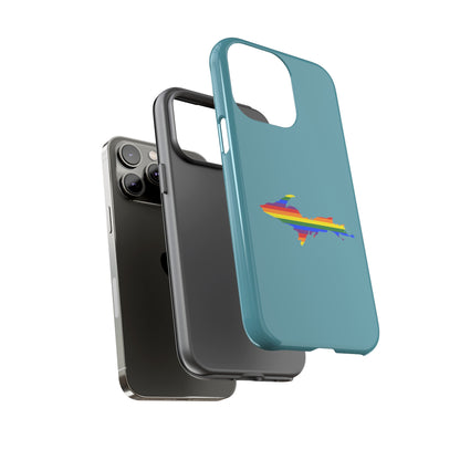 Michigan Upper Peninsula Tough Phone Case (Lake Huron Blue w/ UP Pride Flag Outline) | Apple iPhone