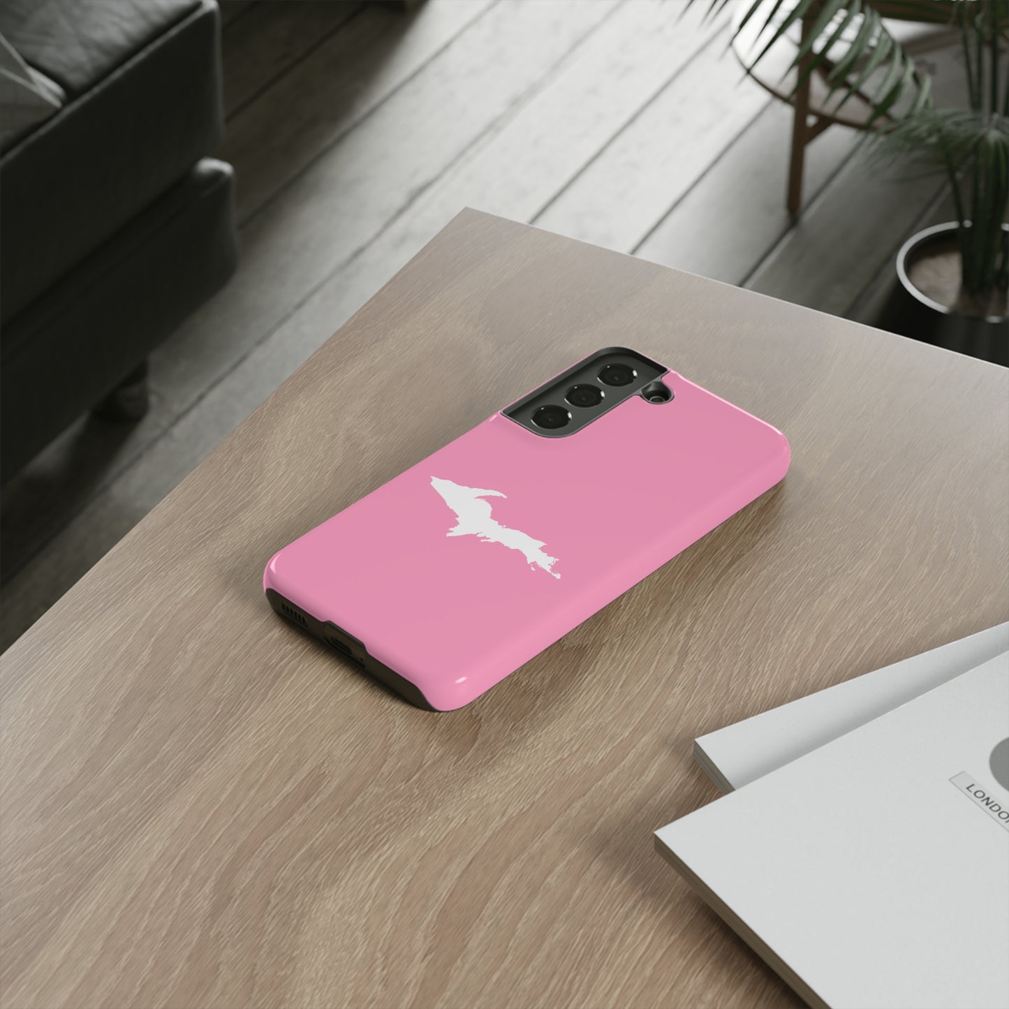 Michigan Upper Peninsula Tough Phone Case ('67 Caddie Pink w/ UP Outline) | Samsung & Pixel Android