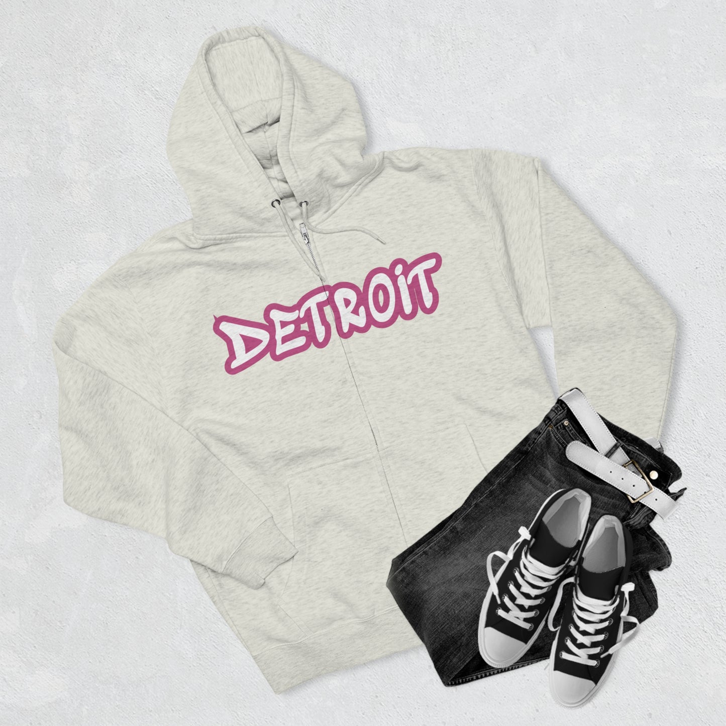 Detroit' Hoodie (Apple Blossom Pink Tag Font) | Unisex Full Zip