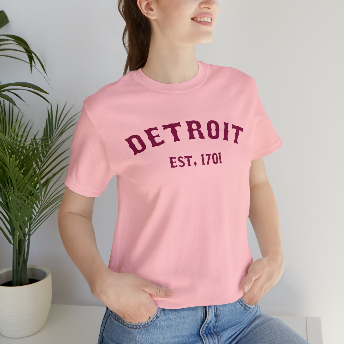 'Detroit EST. 1701' T-Shirt (Ruby Red Ballpark Font) | Unisex Standard