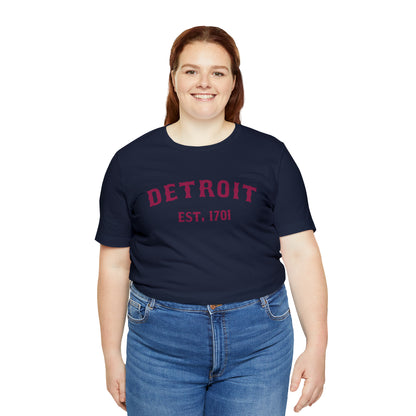 'Detroit EST. 1701' T-Shirt (Ruby Red Ballpark Font) | Unisex Standard