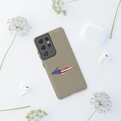 Michigan Upper Peninsula Tough Phone Case (Petoskey Stone Beige w/ UP USA Flag Outline) | Samsung & Pixel Android